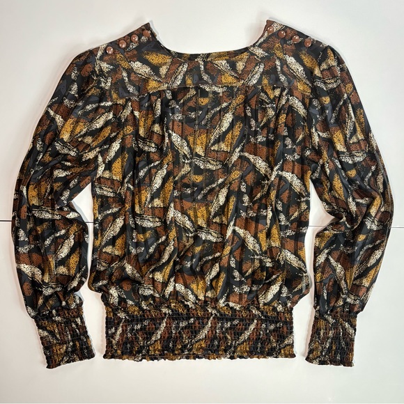 Vintage 80’s Sheer Silky Stripe See-through‎ Abstract Art Print Blouse - Picture 11 of 13